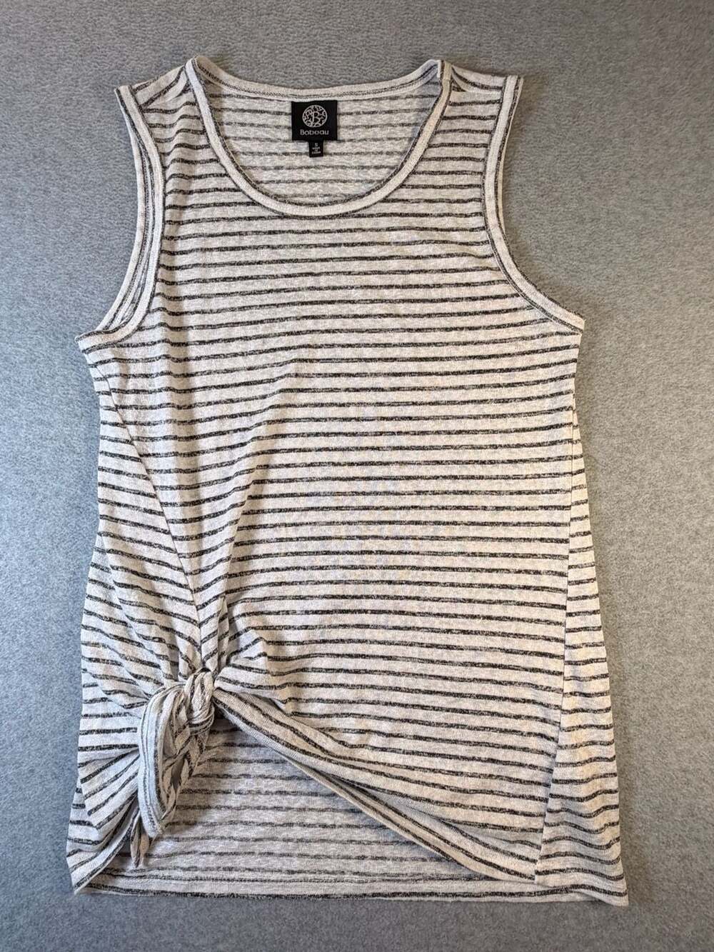 Bobeau Striped Knit Tank Top Women's Small Side Tie Slit Hem Gray White